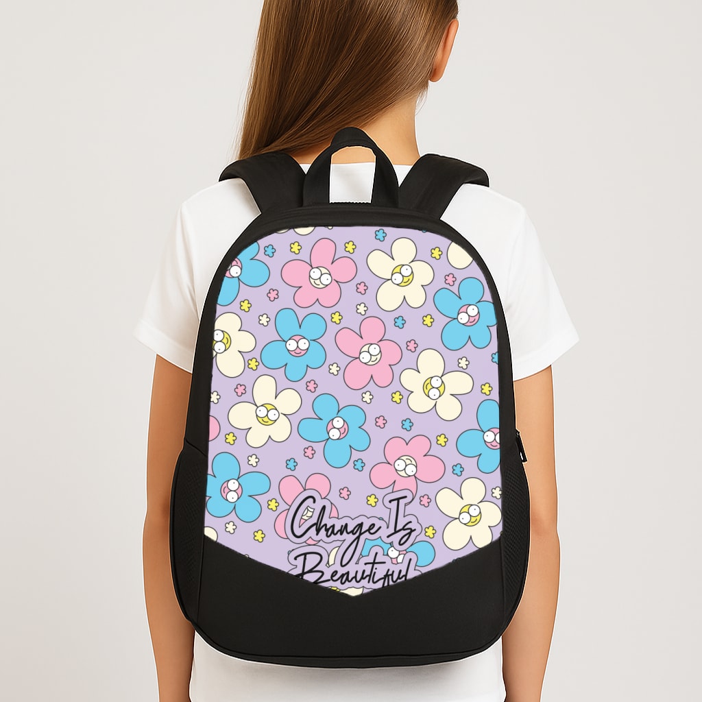 Happy Flowers Pattern Large School Bag