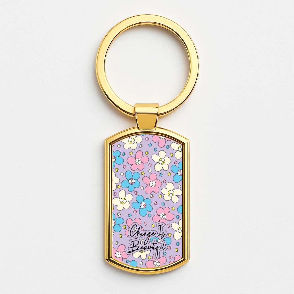 Happy Flowers Pattern Gold Keyring