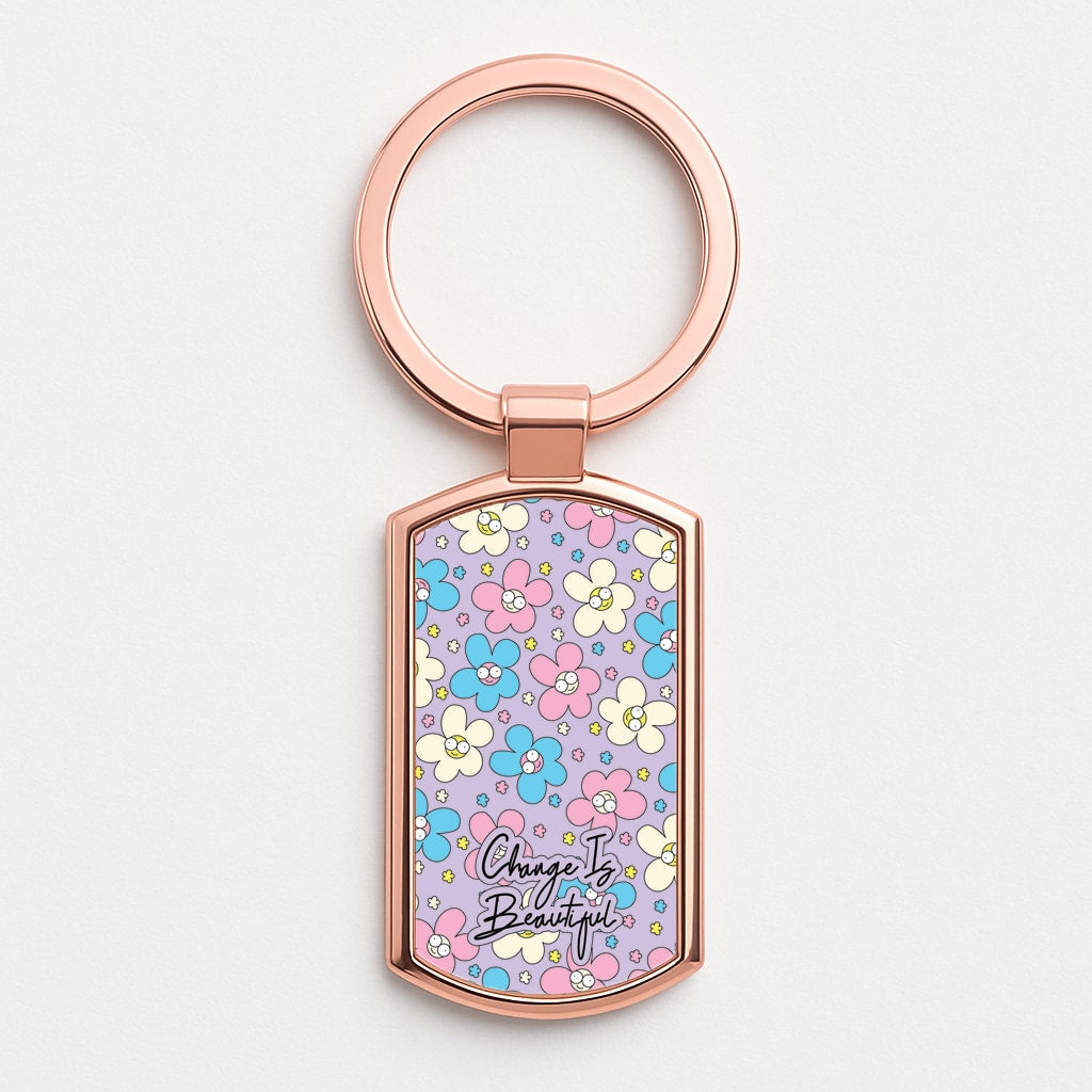 Happy Flowers Pattern Rose Gold Keyring