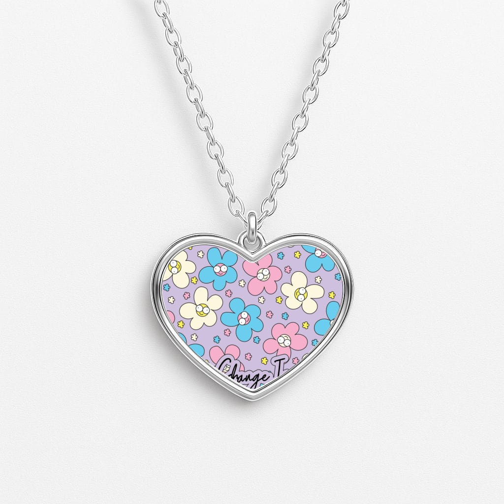 Happy Flowers Pattern Heart Necklace