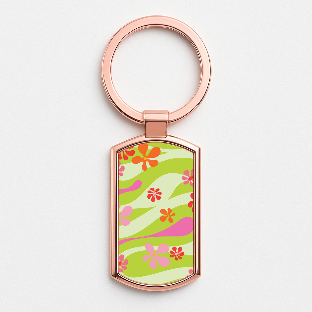 Retro Flowers Pattern Rose Gold Keyring