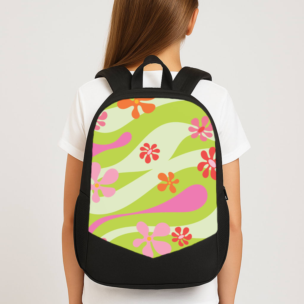 Retro Flowers Pattern Large School Bag