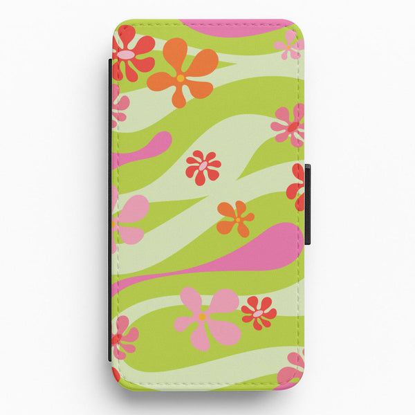Retro Flowers Pattern Flip / Wallet Phone Case