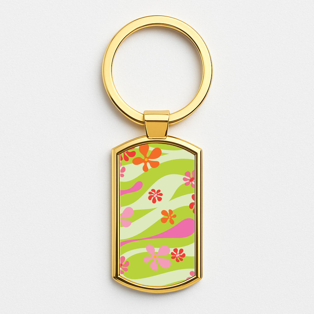 Retro Flowers Pattern Gold Keyring