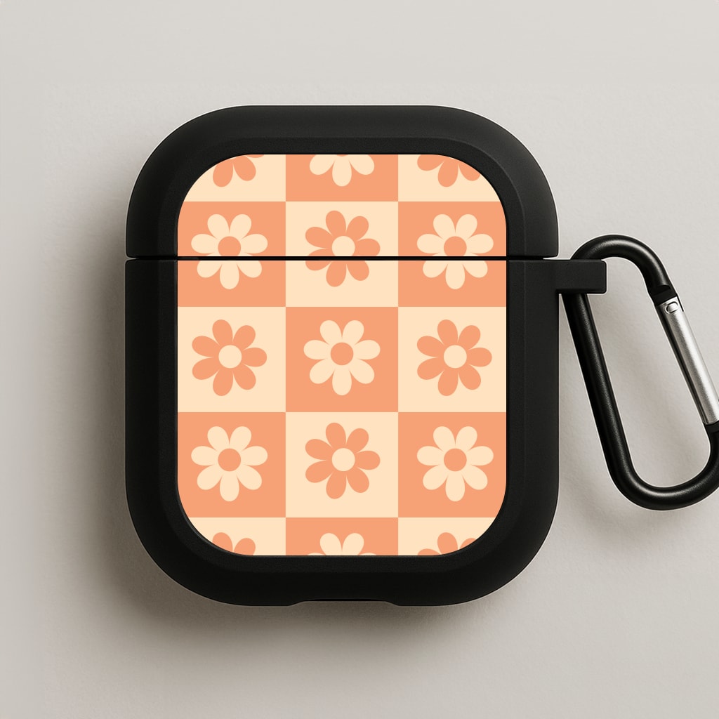 Checkered Flowers Orange AirPods Case