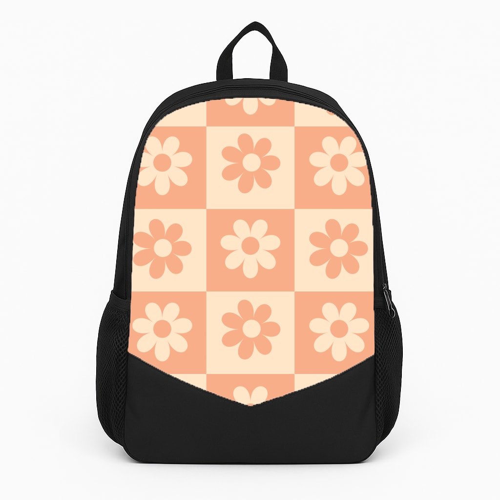 Checkered Flowers Orange Backpack