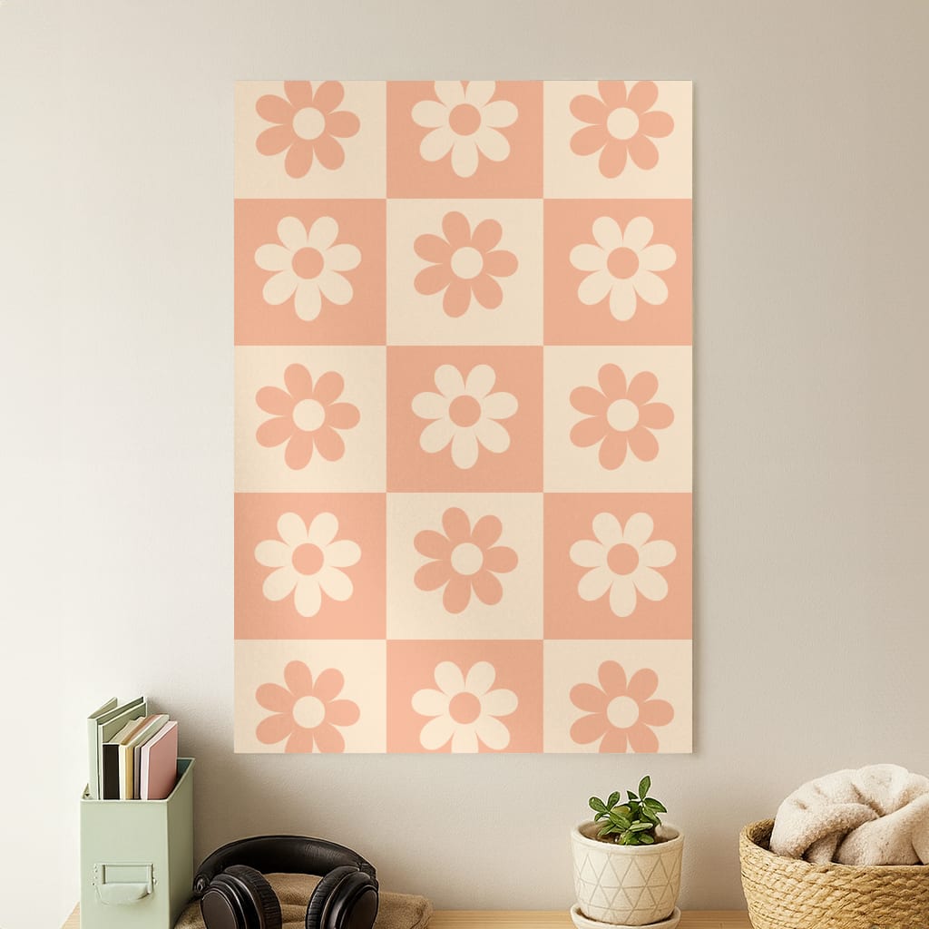 Checkered Flowers Orange Poster
