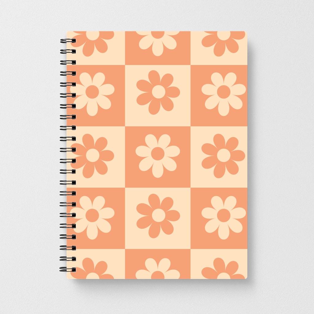 Checkered Flowers Orange Notebook