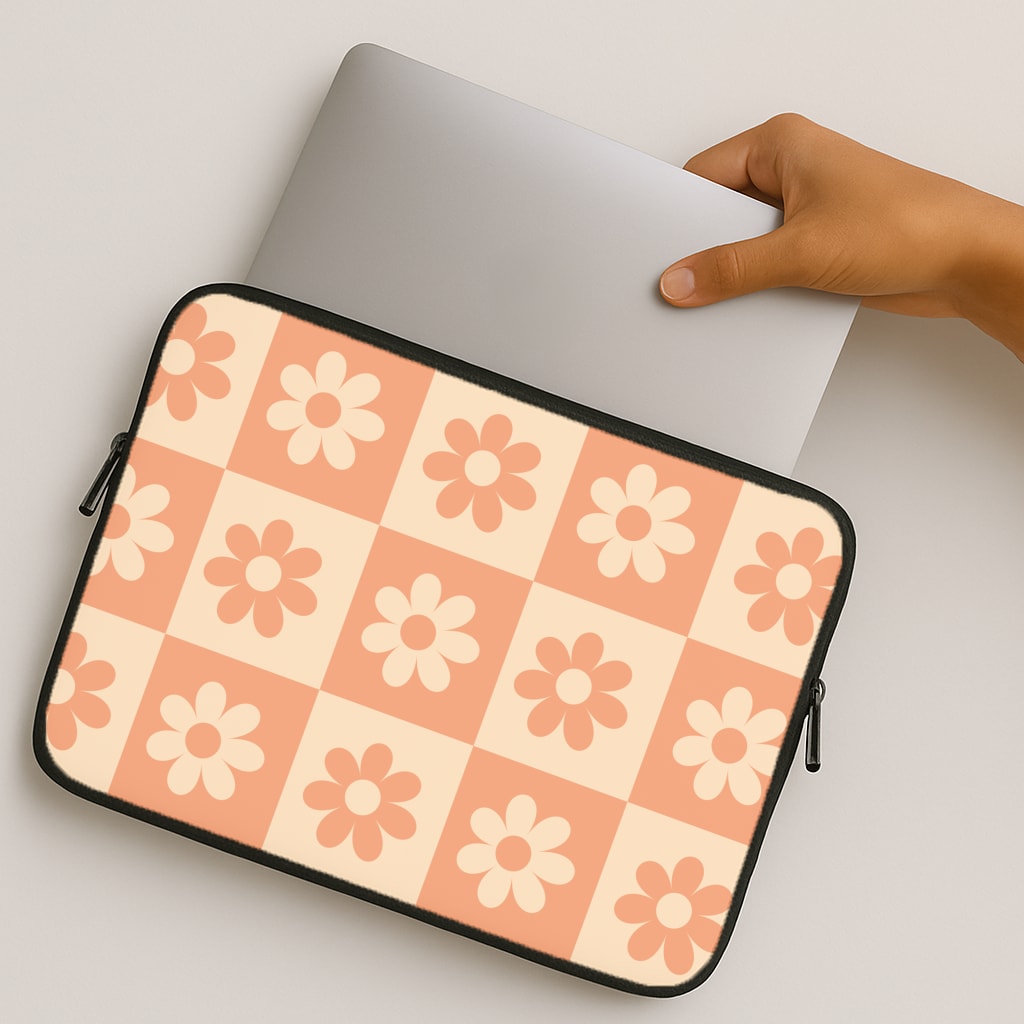 Checkered Flowers Orange MacBook Case