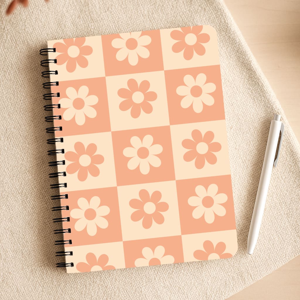 Checkered Flowers Orange Notepad