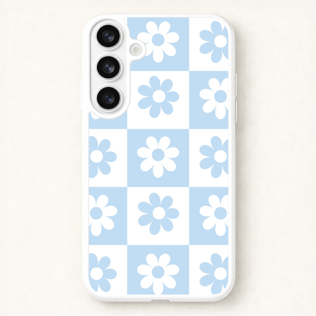 Checkered Flowers Blue Phone Case for Galaxy S26