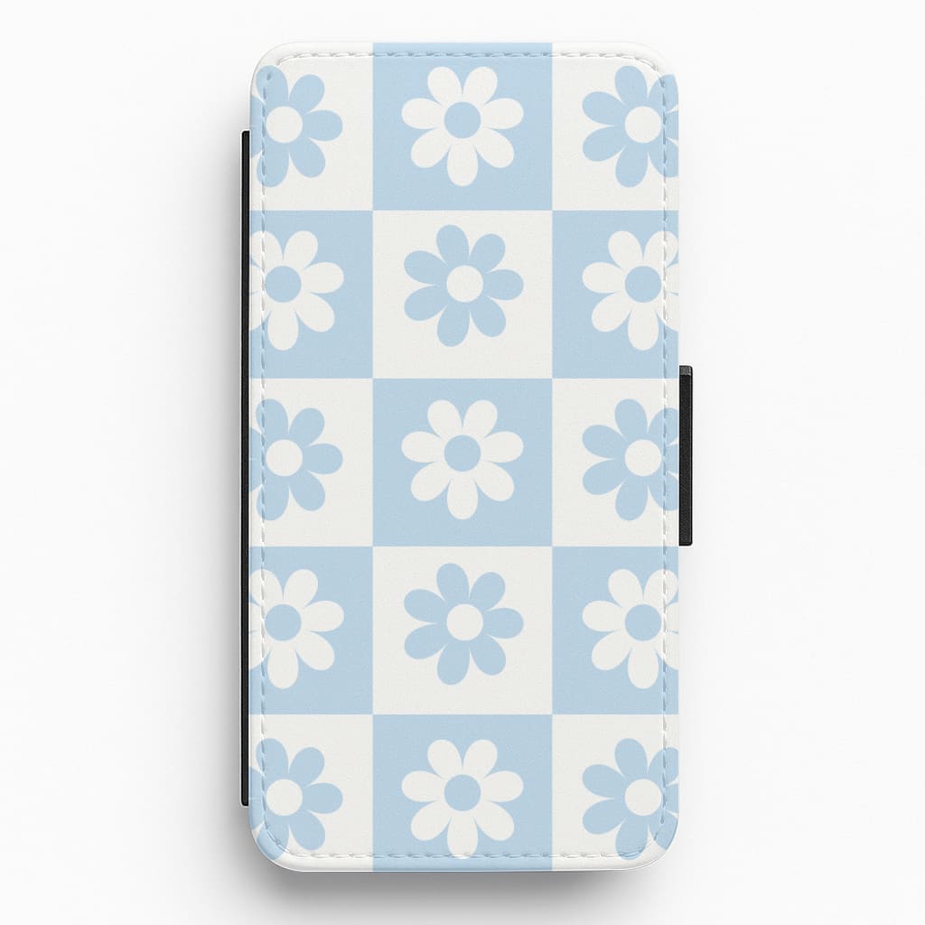 Checkered Flowers Blue Flip / Wallet Phone Case