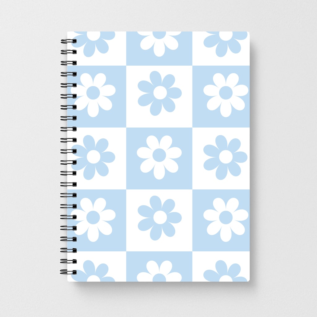 Checkered Flowers Blue Notebook