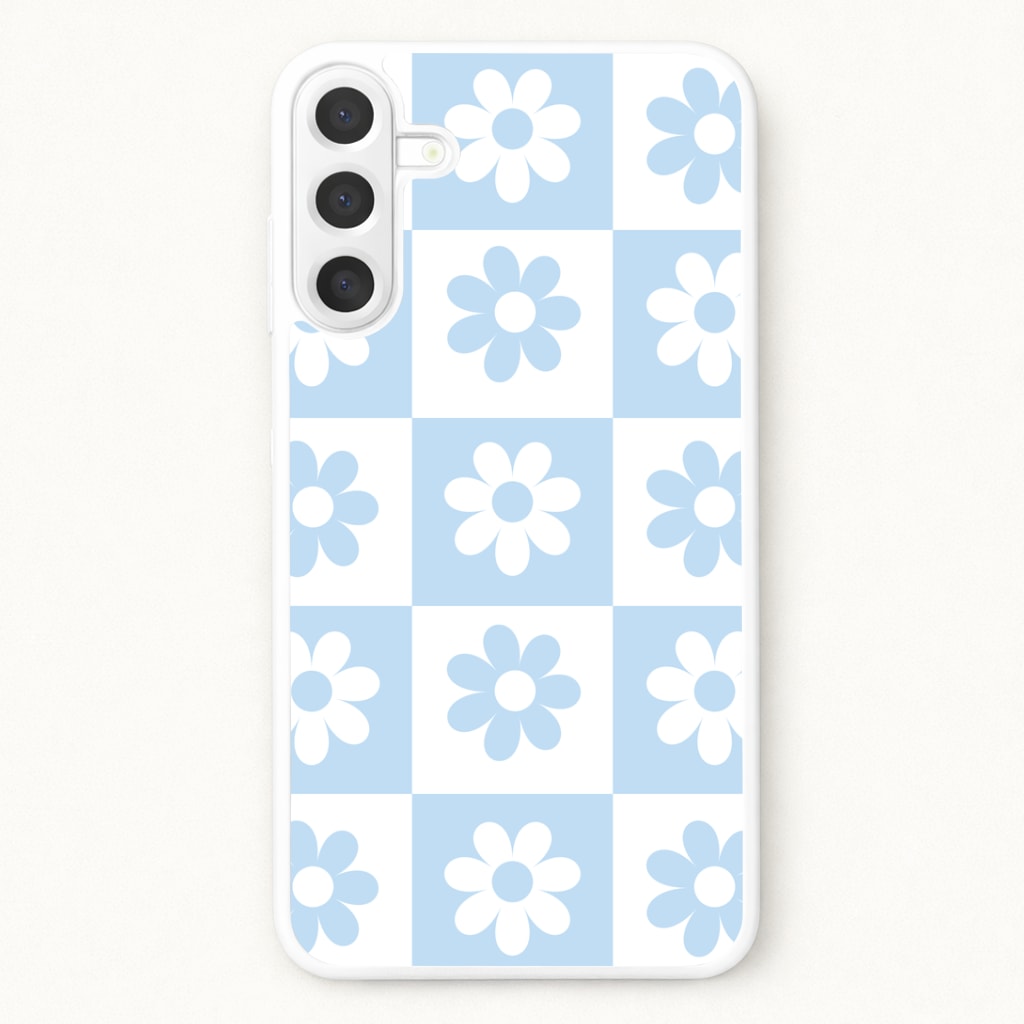 Checkered Flowers Blue Phone Case for Galaxy A37