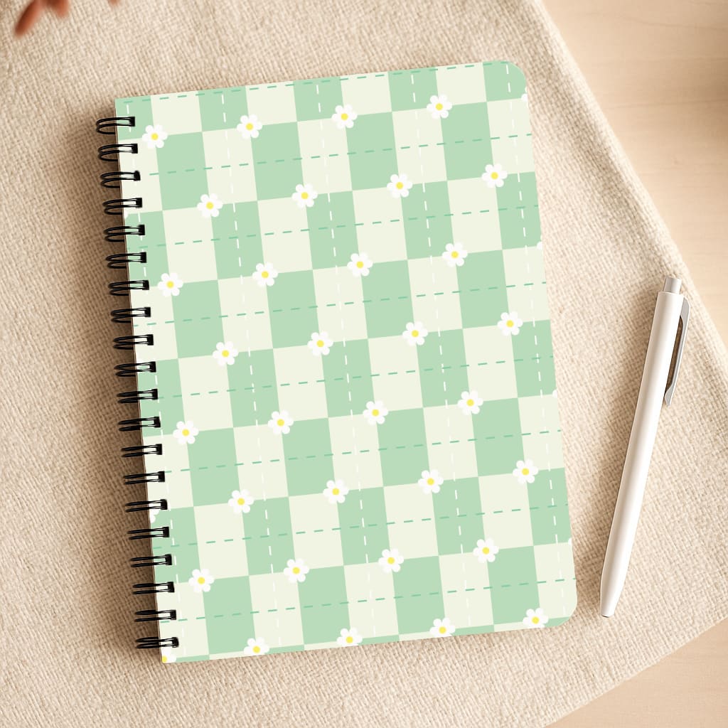 Green Plaid Daisies Notepad