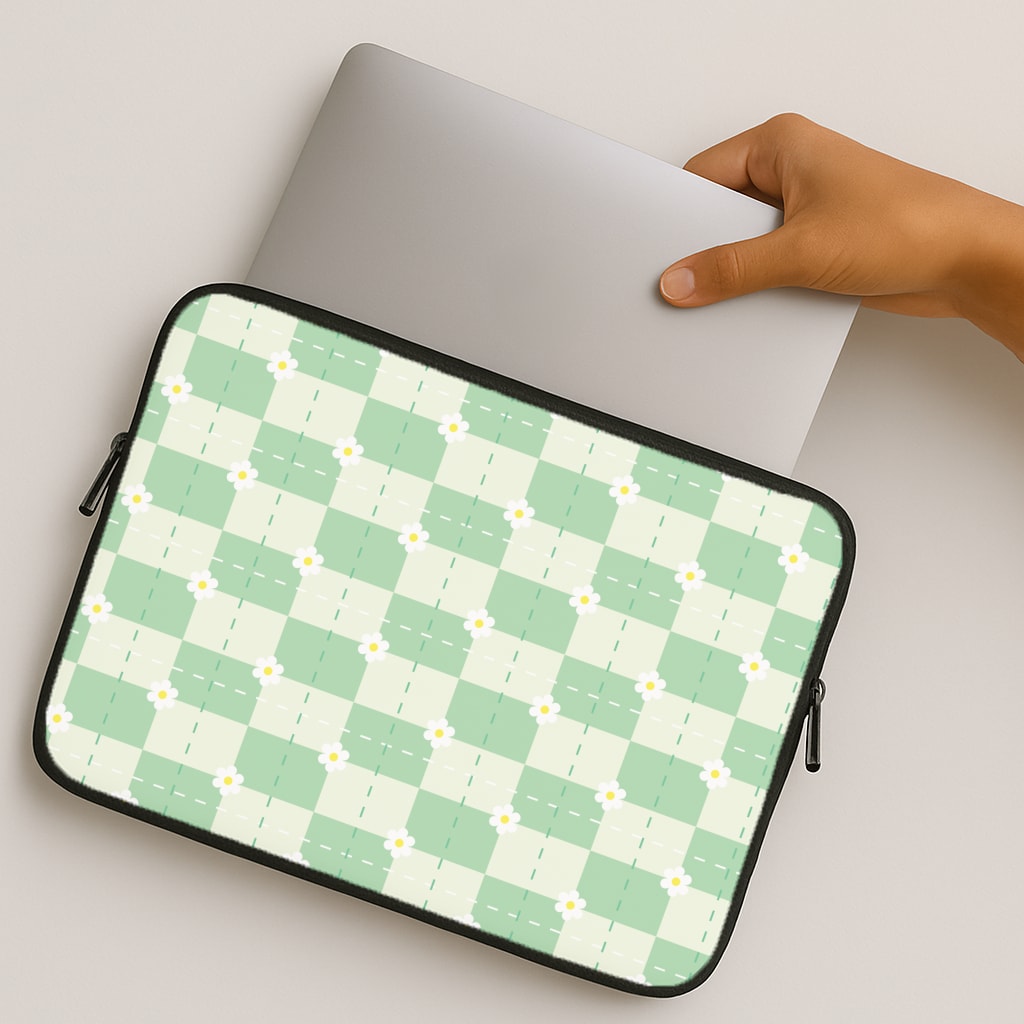 Green Plaid Daisies  MacBook Case