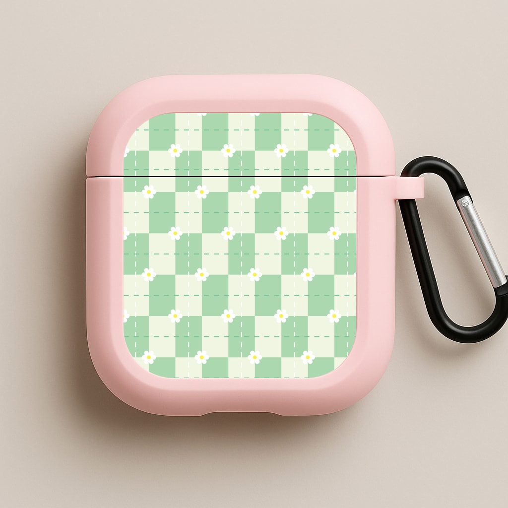 Green Plaid Daisies Pink AirPods Case