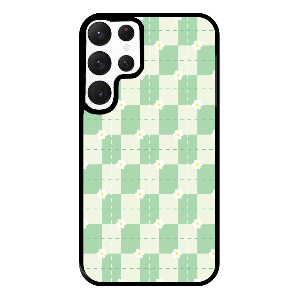 Green Plaid Daisies Phone Case for Galaxy S22 Ultra