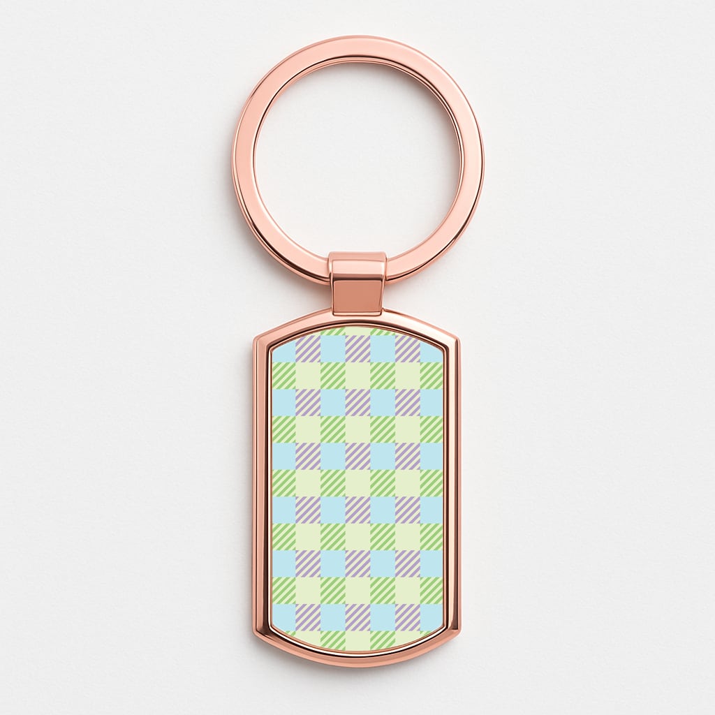 Green And Purple Checkered Rose Gold Keyring
