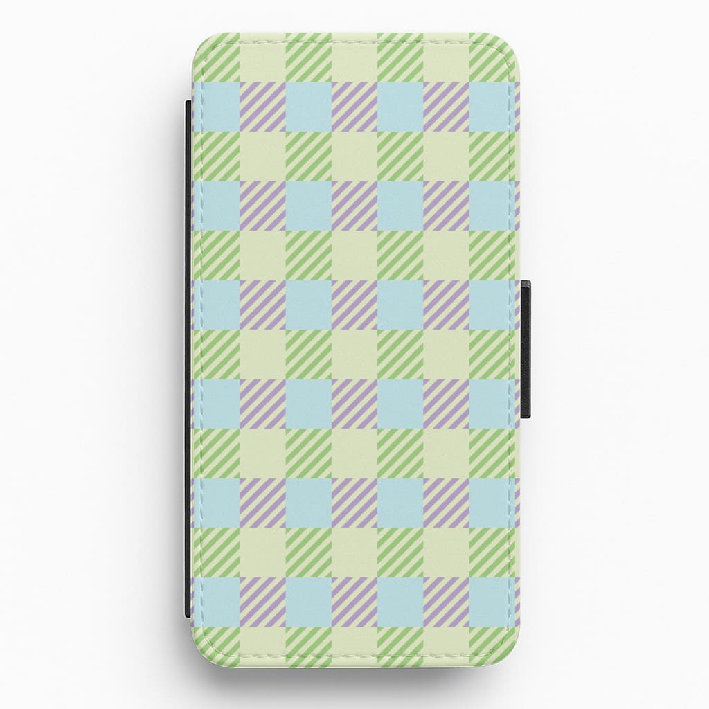 Green And Purple Checkered Flip / Wallet Phone Case
