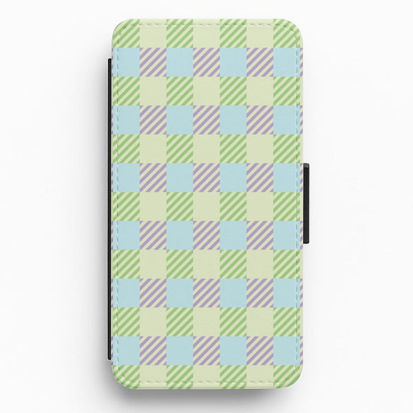 Green And Purple Checkered Flip / Wallet Phone Case