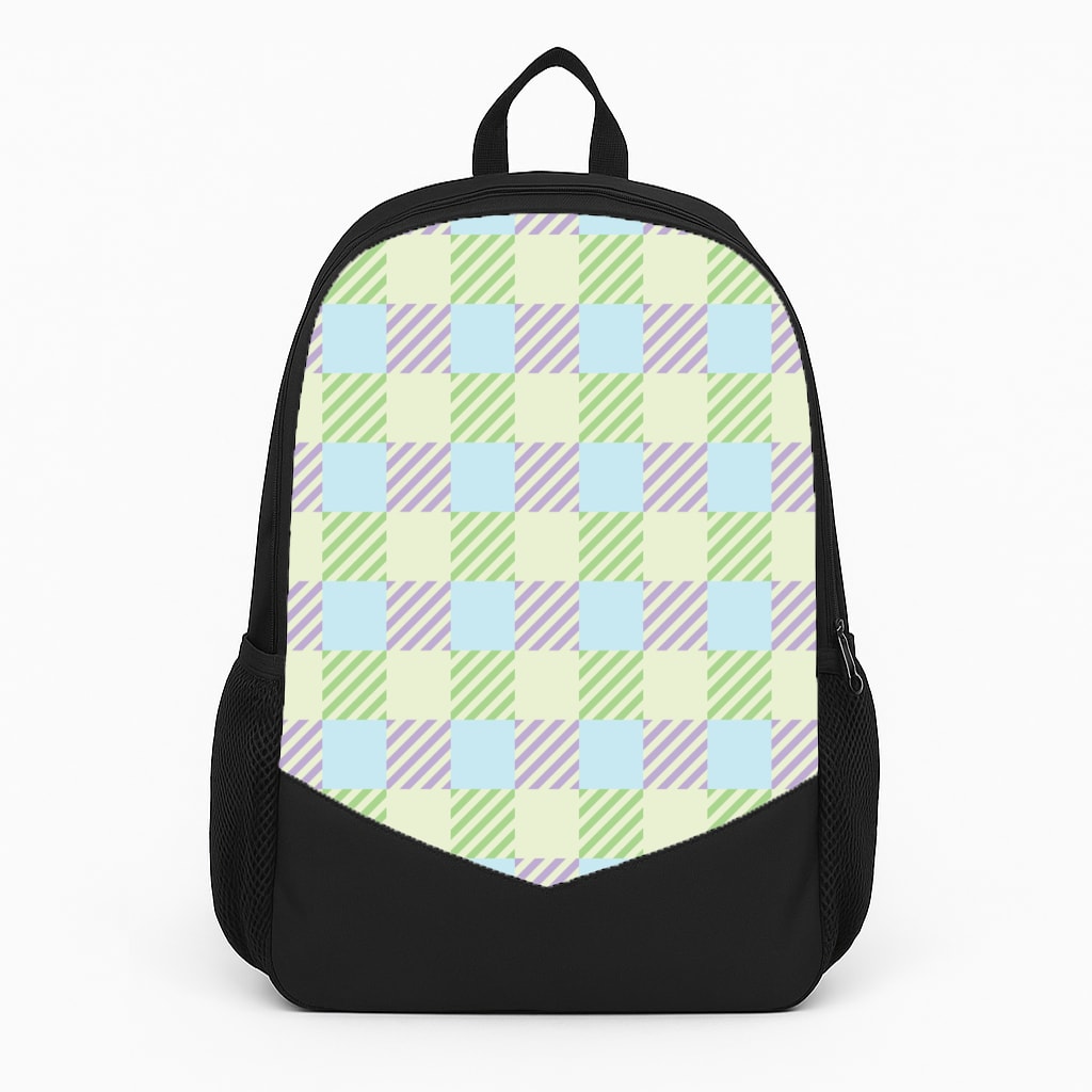 Green And Purple Checkered Large Backpack