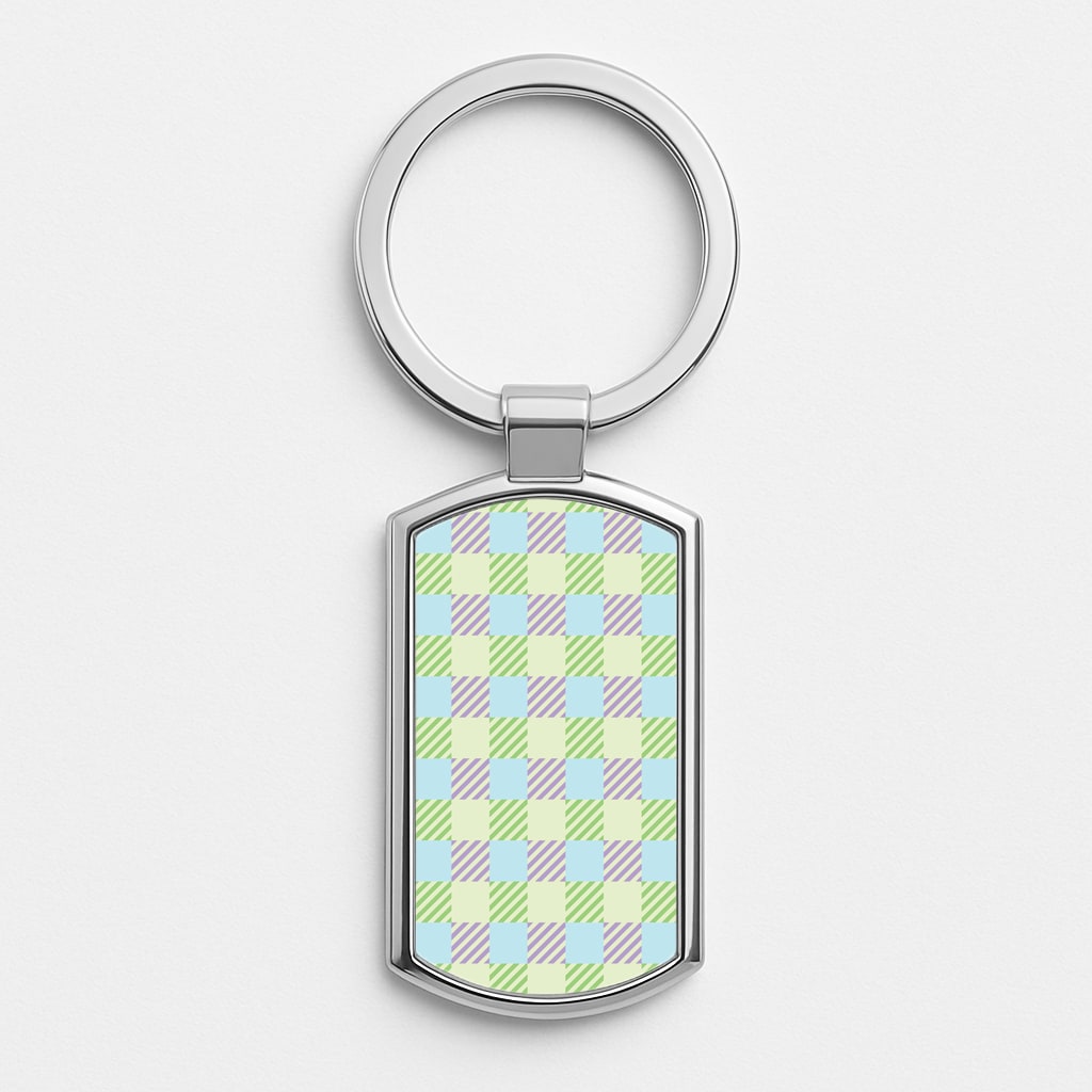 Green And Purple Checkered Silver Keyring