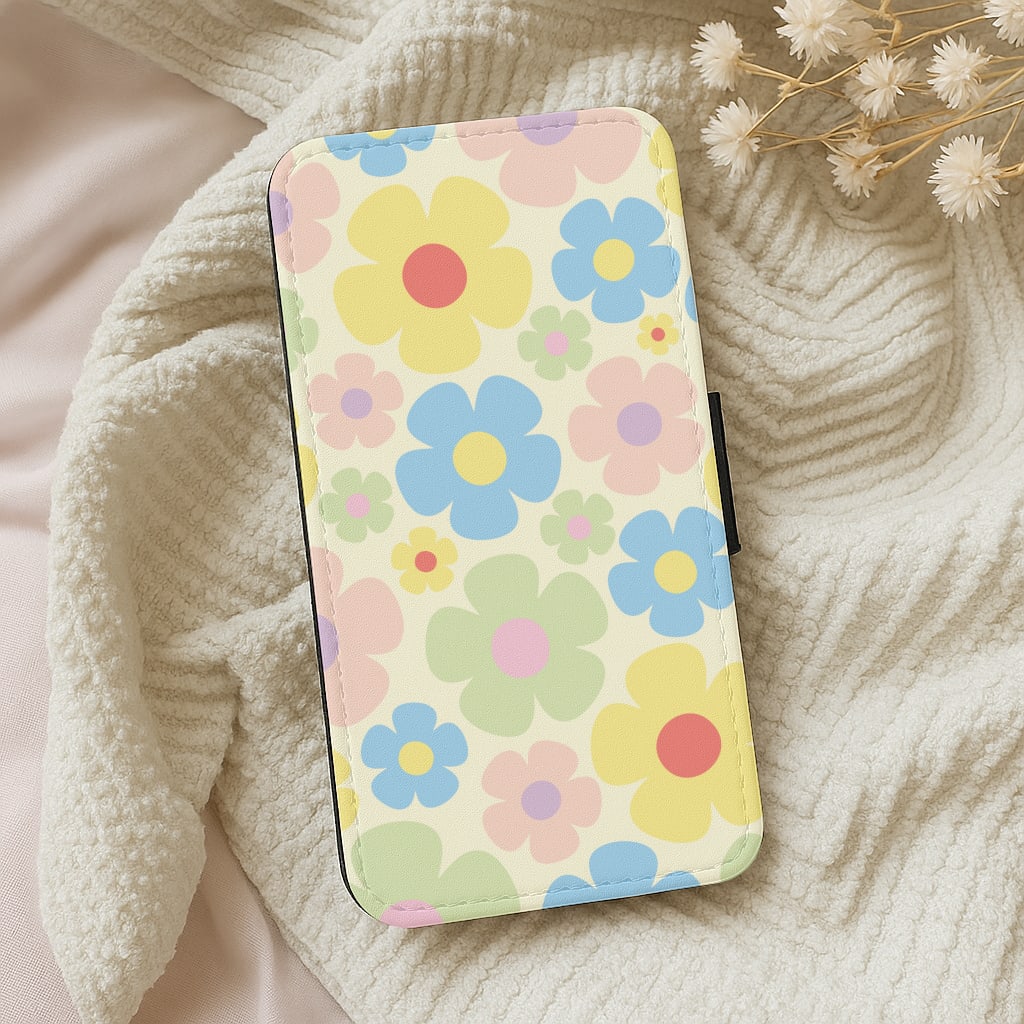 Rainbow Flowers Pattern Wallet Phone Case
