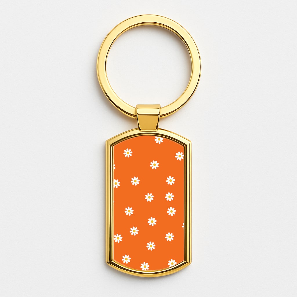 Orange Daisies Gold Keyring