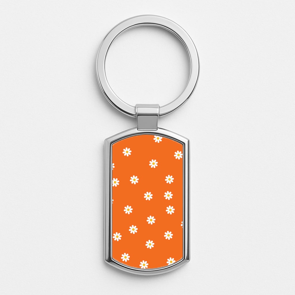 Orange Daisies Silver Keyring