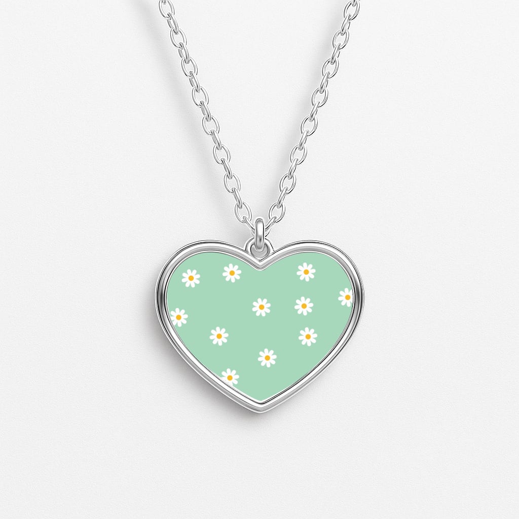 Teal Daisies Heart Necklace