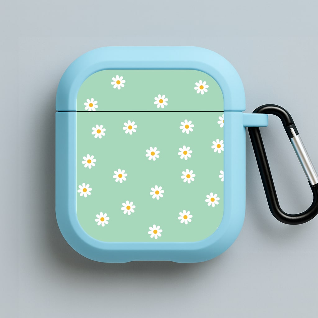 Teal Daisies Blue AirPods Case