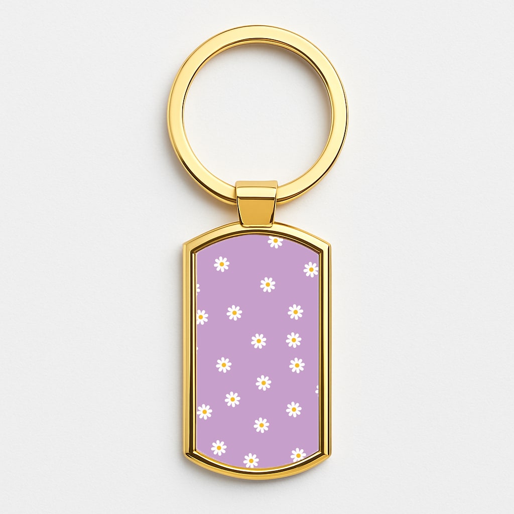 Purple Daisies Gold Keyring