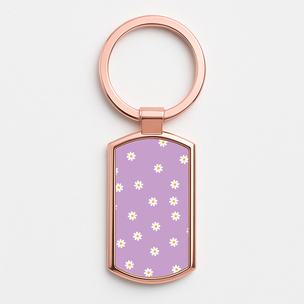 Purple Daisies Rose Gold Keyring