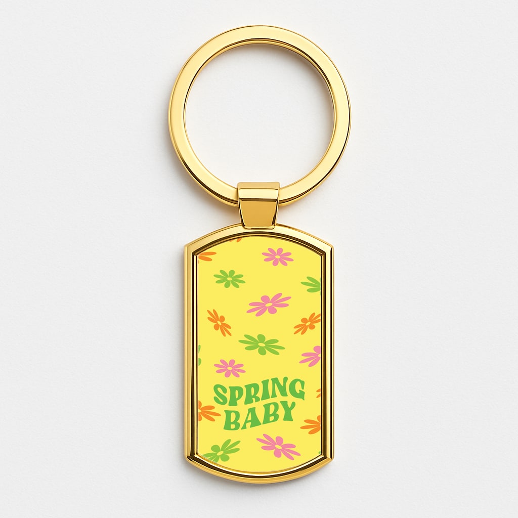 Spring Baby Retro Pattern Gold Keyring