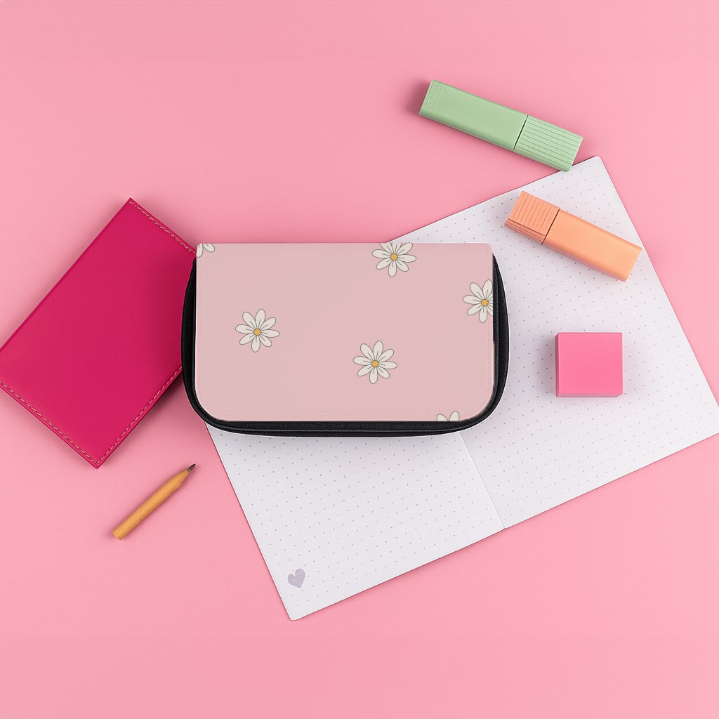 Dusty Pink Daisy Pattern Pencil Case