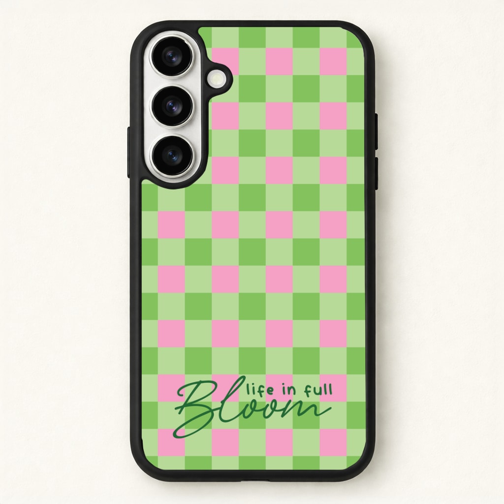 Life In Full Bloom Checkered Phone Case for Galaxy S26 Plus