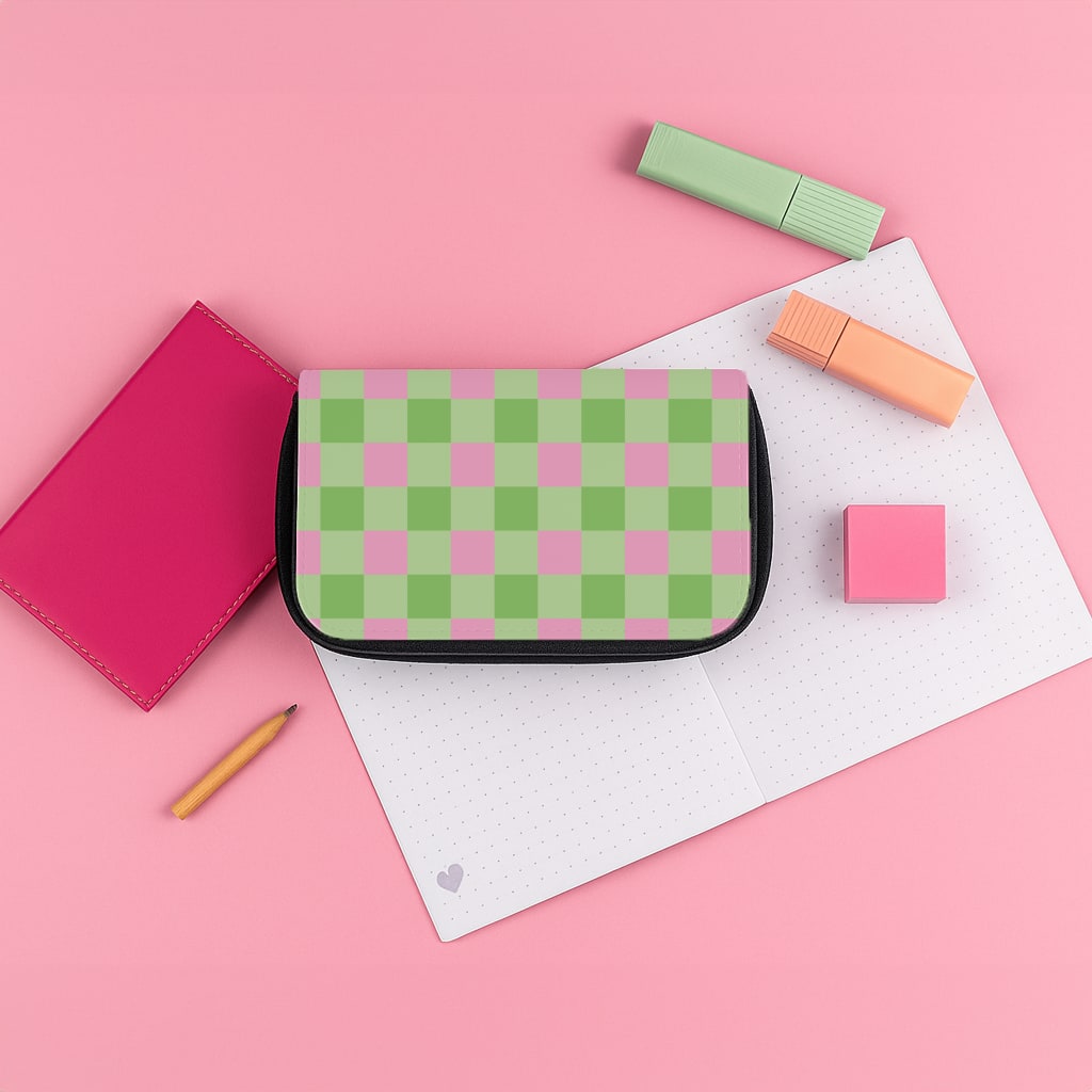 Life In Full Bloom Checkered Pencil Case
