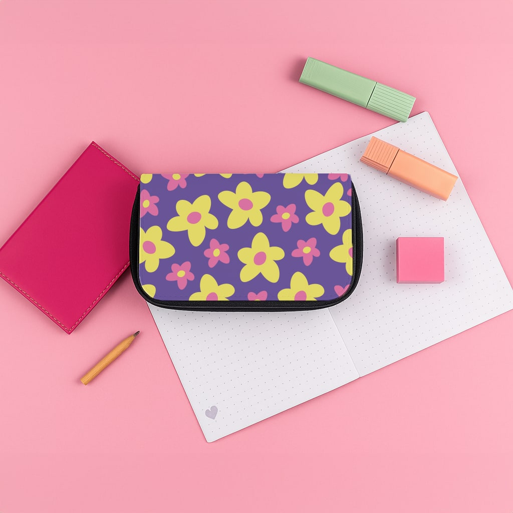 Purple Abstract Floral Pattern Pencil Case