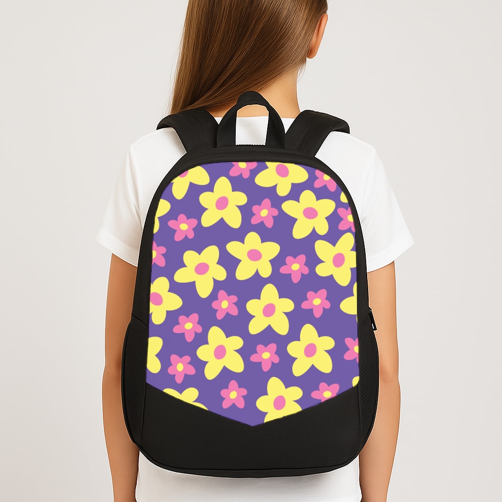 Purple Abstract Floral Pattern Large School Bag