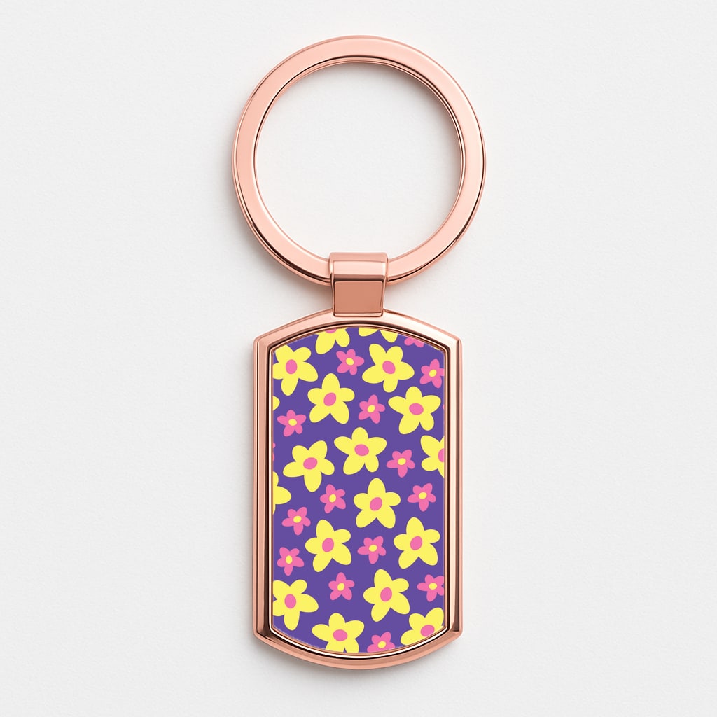 Purple Abstract Floral Pattern Rose Gold Keyring