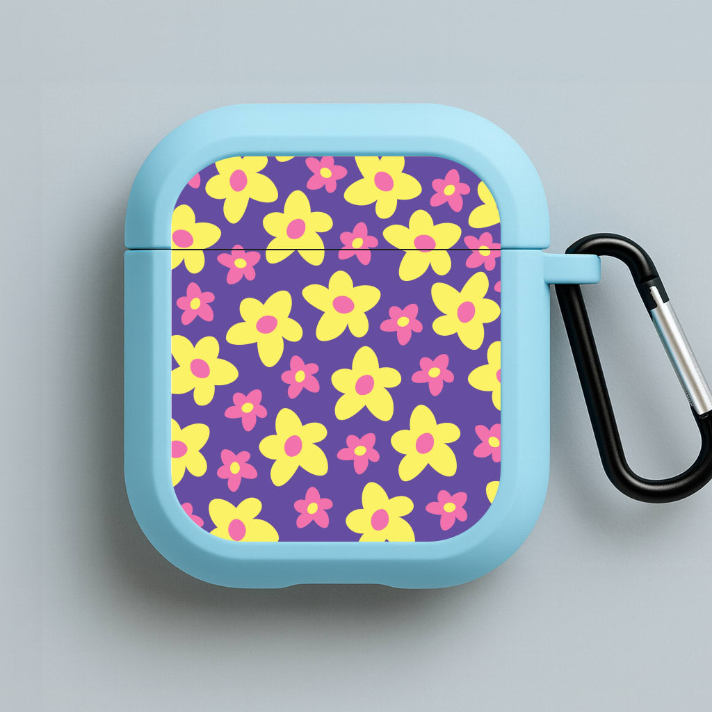 Purple Abstract Floral Pattern Blue AirPods Case