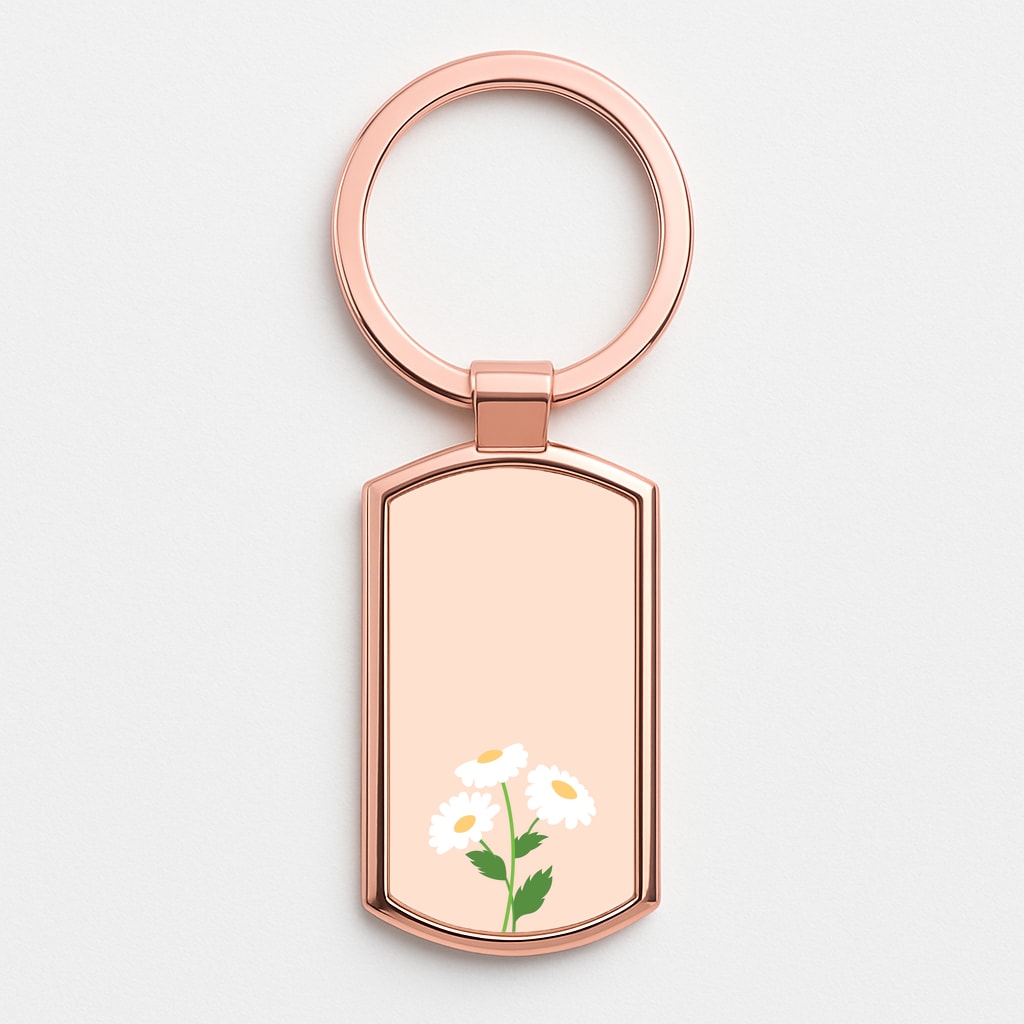 Peach And Dasies Rose Gold Keyring