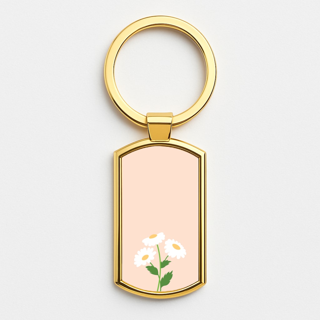 Peach And Dasies Gold Keyring
