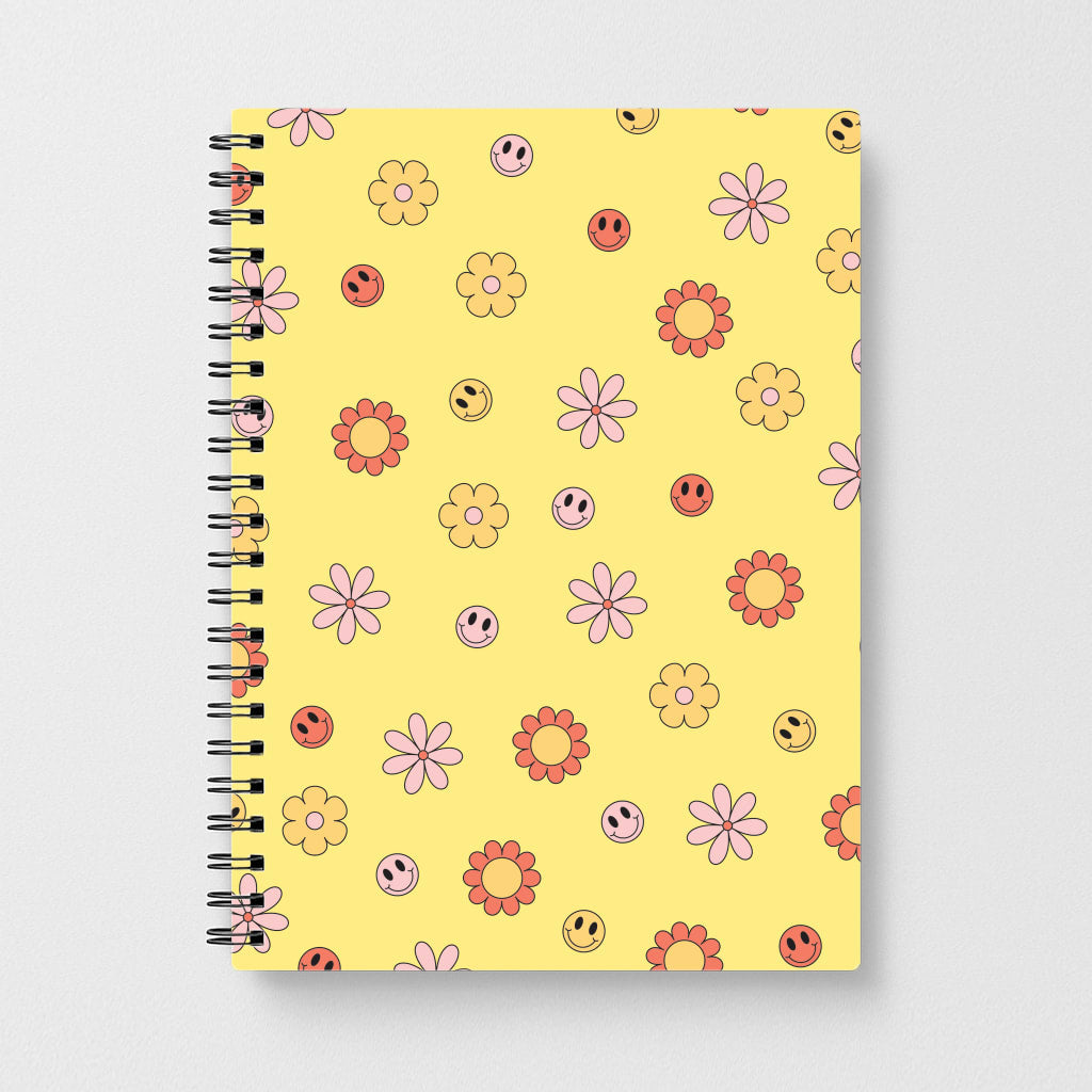 Retro Flowers And Smileys Pattern Notebook