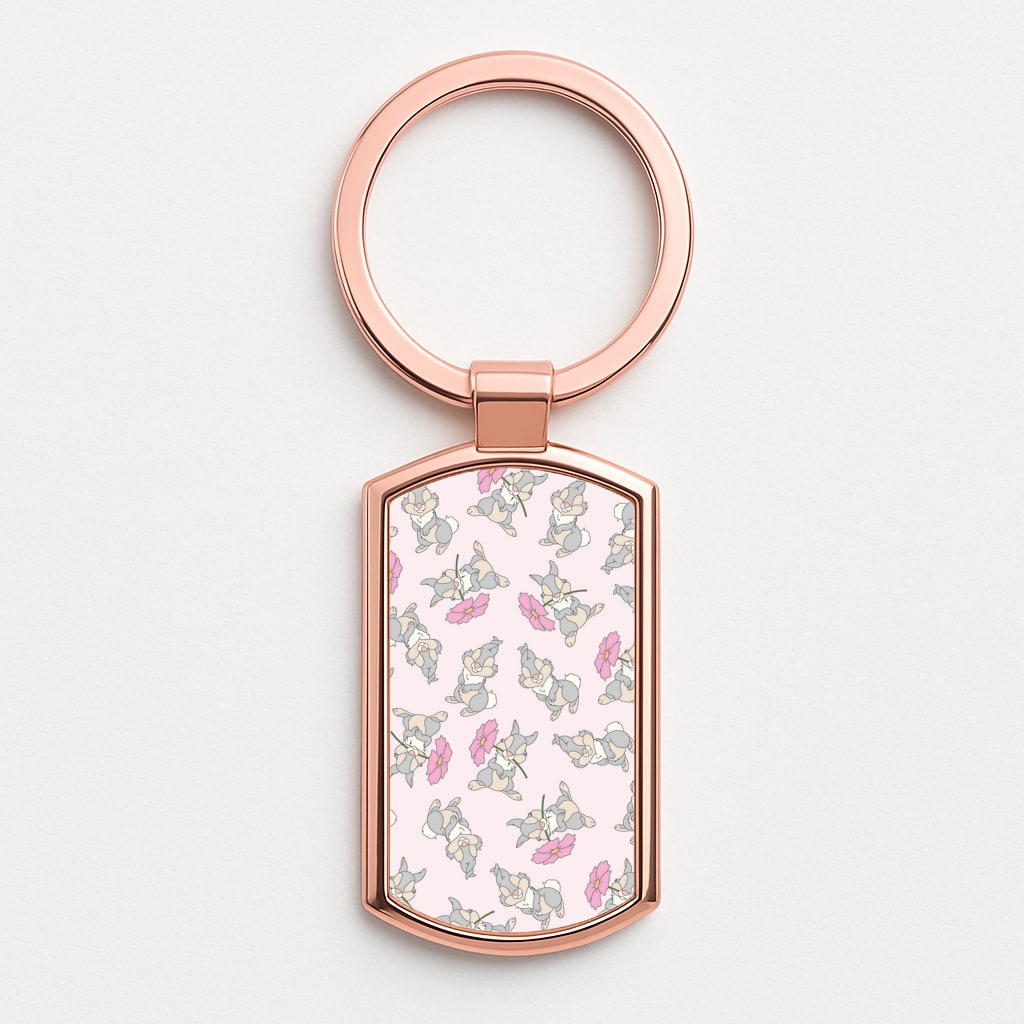 Cute bunny And Flowers Pattern Rose Gold Keyring