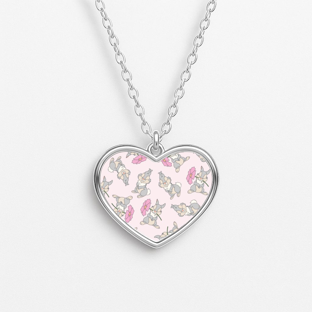 Cute bunny And Flowers Pattern Heart Necklace