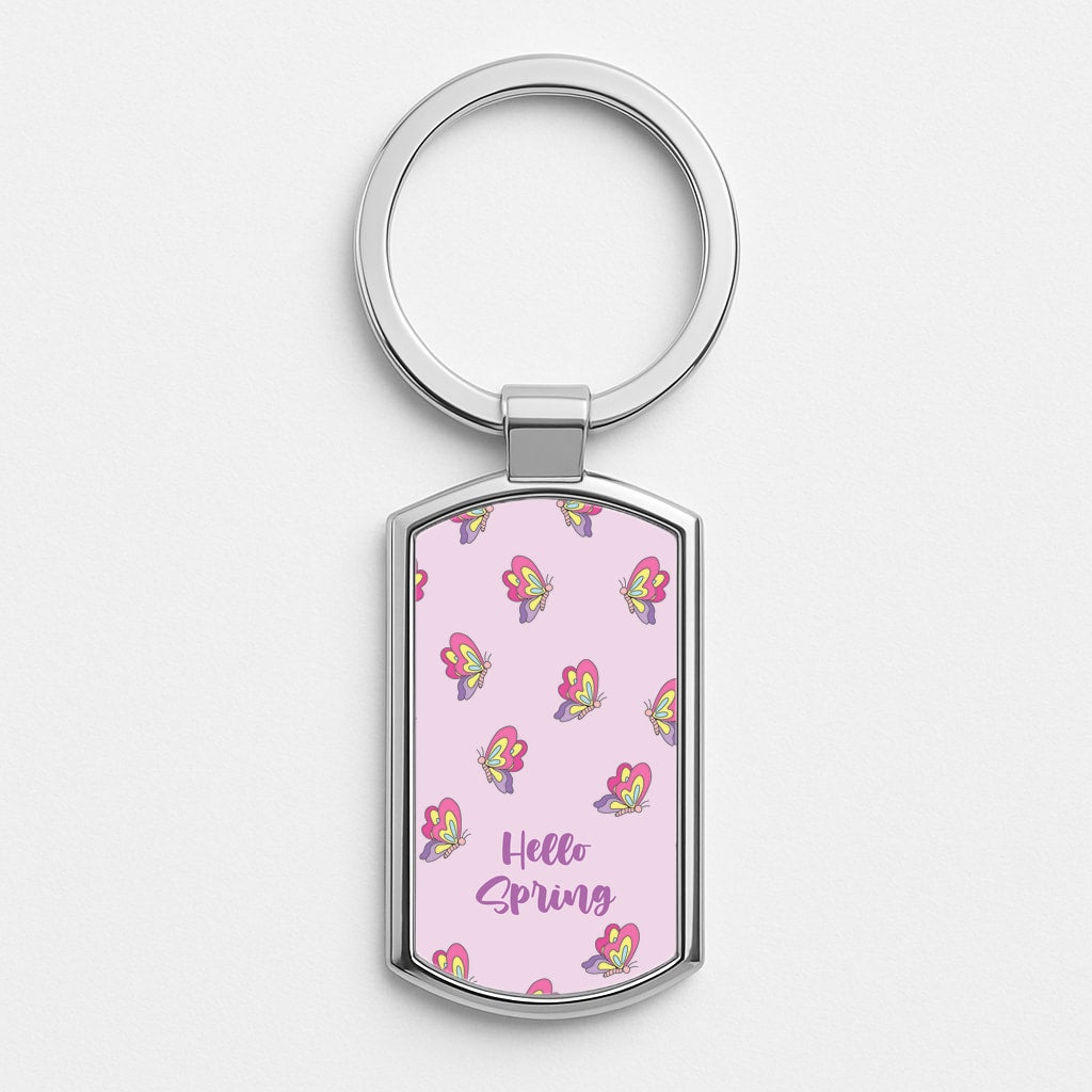 Hello Spring Butterfly Pattern Silver Keyring