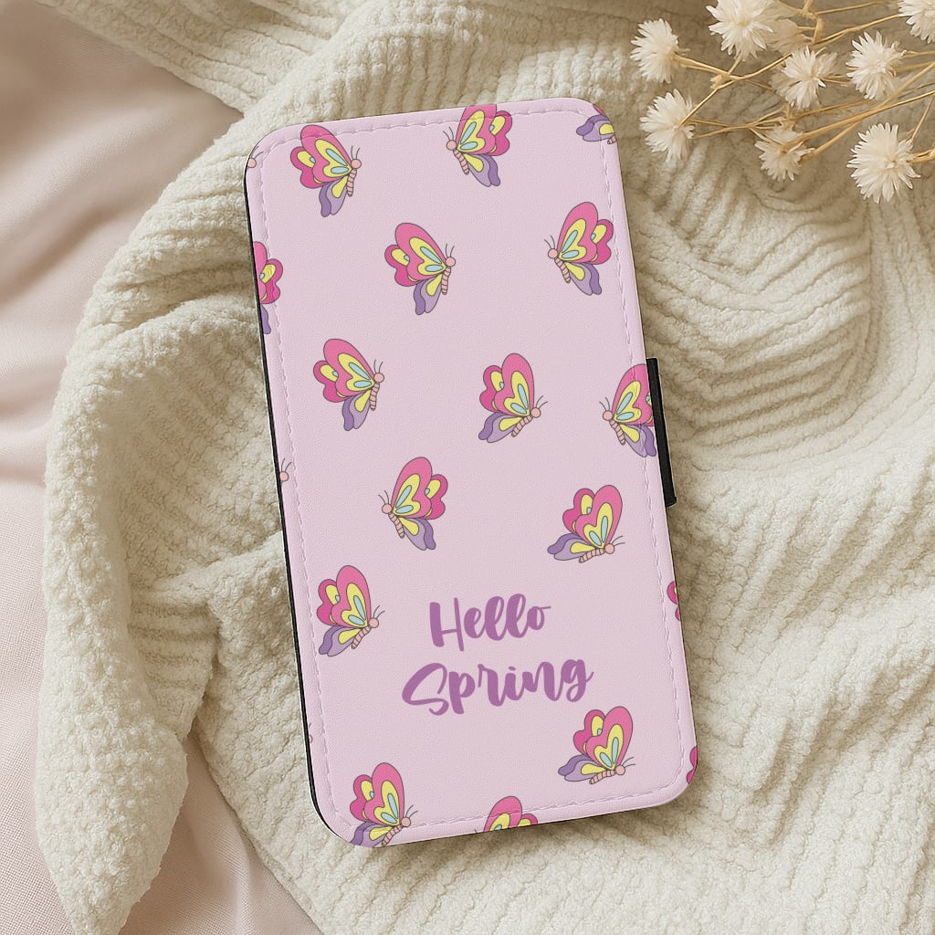 Hello Spring Butterfly Pattern Wallet Phone Case