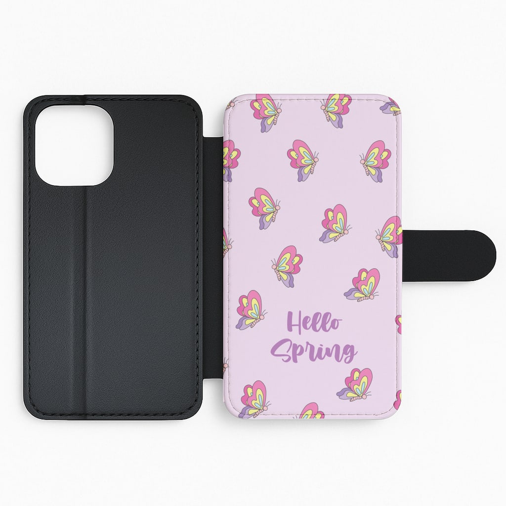 Hello Spring Butterfly Pattern Flip Phone Case